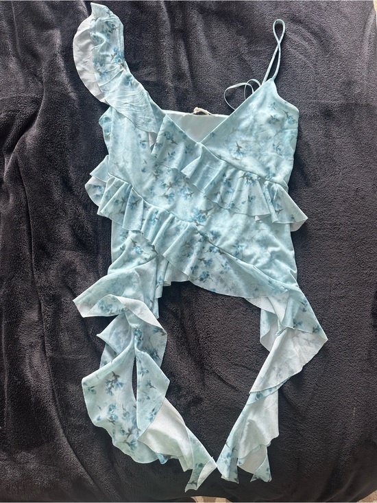 Zara Tops - Zara Light Blue Floral Ruffle Asymmetric Cami Top - Women